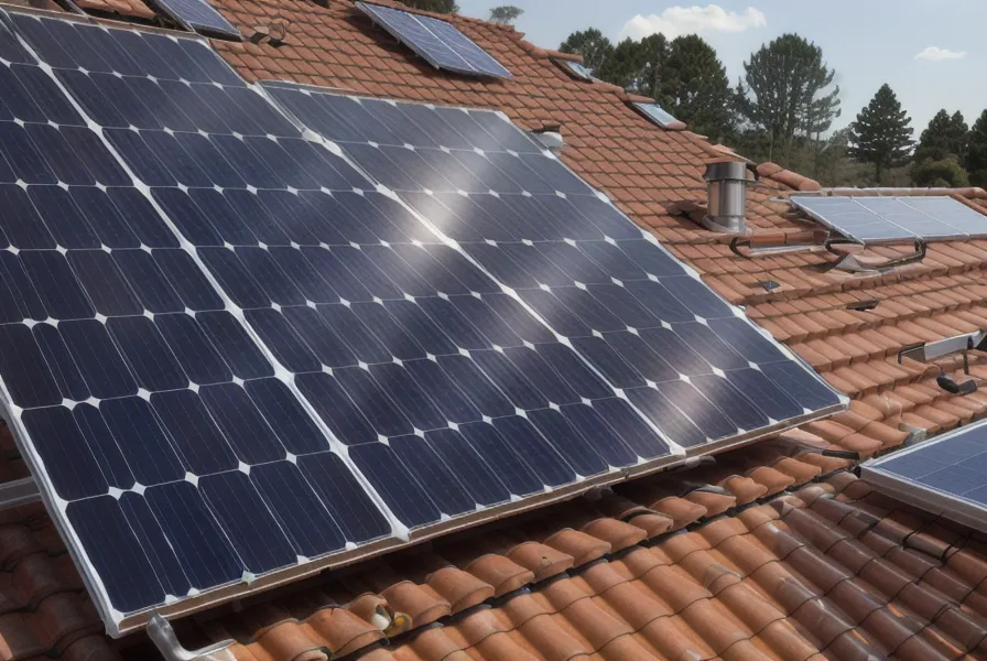 Panneaux solaires bi-verre installés sur une toiture en tuiles exposée au vent et aux embruns