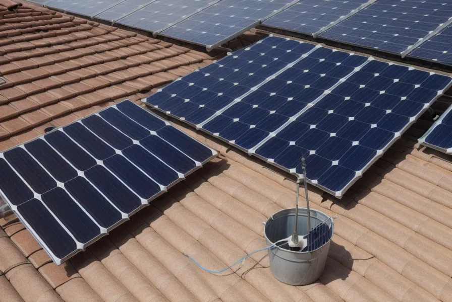 Nettoyage doux d'un panneau solaire avec une brosse télescopique et de l'eau
