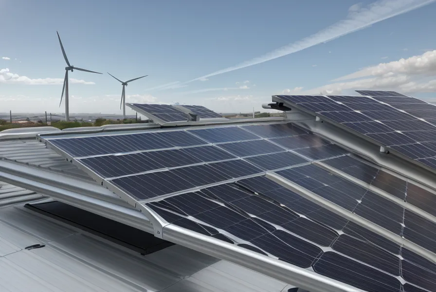 Déflecteur de vent aérodynamique monté à l'arrière d'un support solaire sur toit terrasse