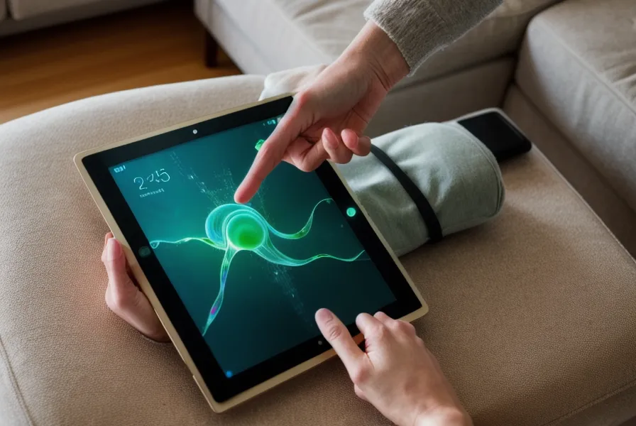Doigt désignant une courbe de production énergétique sur l'écran d'une tablette.