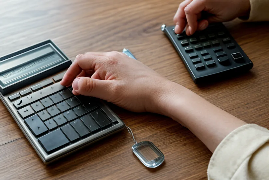 Main d'homme utilisant une calculatrice pour vérifier les chiffres d'un devis solaire