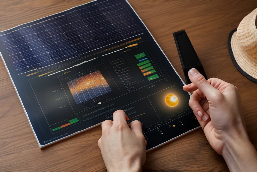 Gros plan d'un doigt pointant un graphique de production solaire faible en hiver.