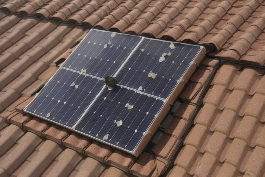 Détail d'un panneau photovoltaïque installé sur une toiture en tuiles