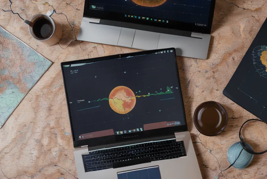 Écran d'ordinateur affichant un outil de simulation de toiture solaire sur une table